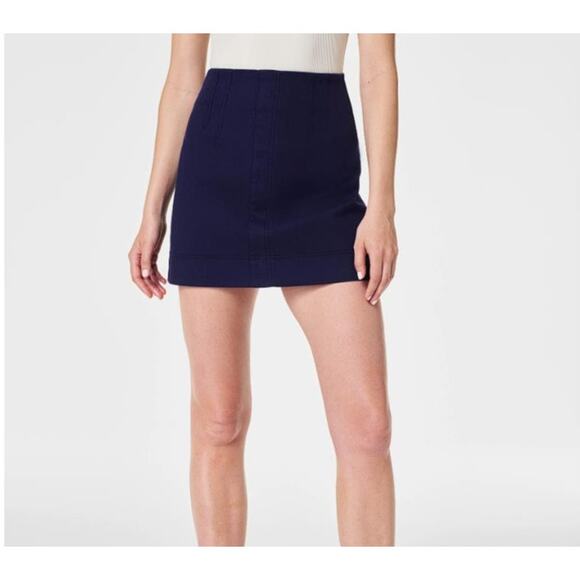 SPANX Women's Stretch Twill Mini Skirt Size S In Lapis Blue - Picture 1 of 15